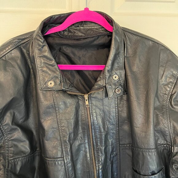 Unbranded Vintage 80's Black Leather Bomber Zip Up Jacket Size XL - Picture 2 of 10